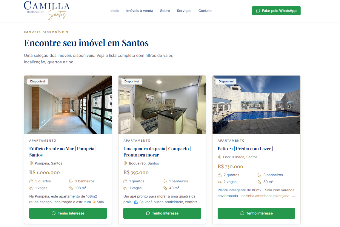 Projeto Camilla Santos Imóveis exibido em desktop e celular